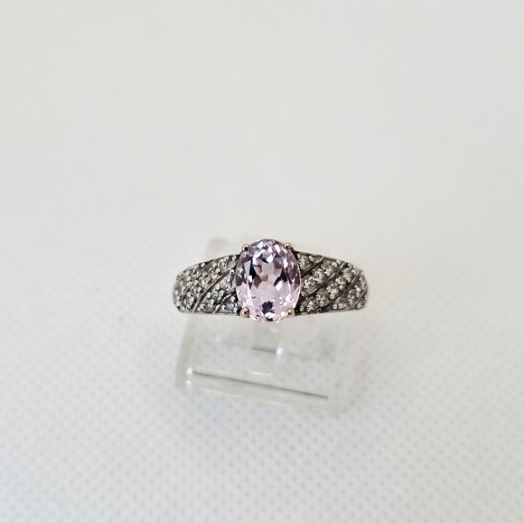 Natural Pink Kunzite & Diamond Ring 18k Rose Gold Sterling Silver Size 7.5 - Picture 1 of 6